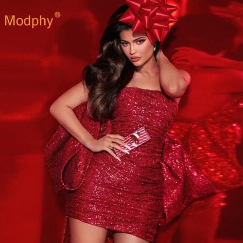 2020 Autumn Fashion New Womens Bodycon Dress Vestidos Sexy Sleeveless Off Shoulder Bow Sequin Party Celebrity Club Mini Dress