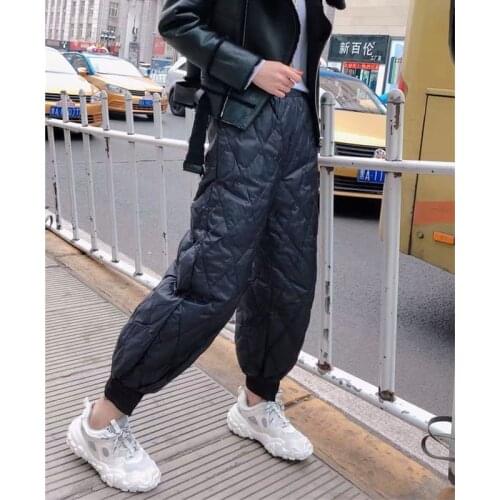 Winter Down Pants Women Light Warm Split Harem Trousers Casual Mom Cotton Pants Female Plus Size Elastic Waist P9591