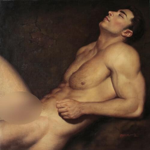 100%hand-painted Art prints canvas transfer from oil painting male nude sitting young men 24x24"