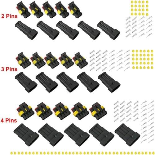 15pcs Waterproof Car Auto Electrical Wire Connector Plug 2/3/4 Pin Way Plug Kit for Motocycle Truck Boat Car Accessories
