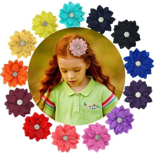 20Pcs/20Pairs 3.5" Star Rhinestone Chiffon Puff Flower Hair Clips For Baby Girls Alligator Hairpins Students Fashion Accessories