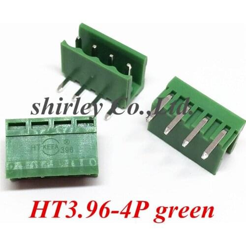 Free shiiping 20PCS Terminal bend pin HT3.96-4PL plug socket 3.96MM pitch green HT3.96-4P Curved needle