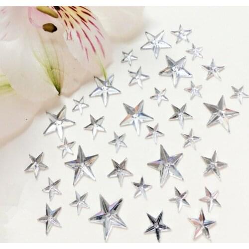 200pcs 10mm/15mm Acrylic Rhinestone Silver Star Gems Flatbacks Cabochons Embellishments For Christmas Crafts Cardmaking DIY