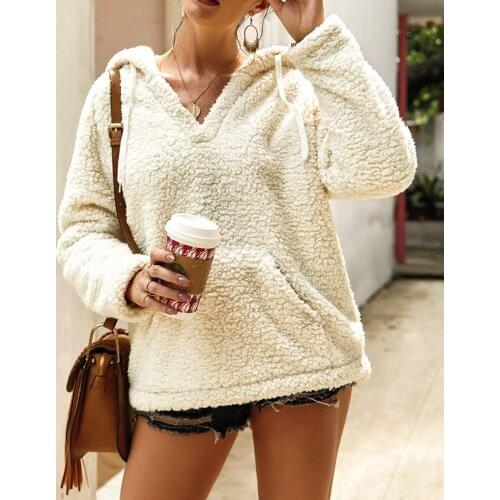 2020 Winter Women Hooded Sweaters Long Sleeve Pullover Soft Plush Autumn Sweater Thick Warm Faux Fur Tops invierno sweater 2019