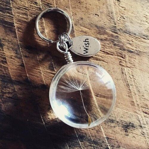 3PCS 25MM Real Dandelion Seed in solid Round keyring Wish Keychain Dandelion Keychain Friend Gift For Her