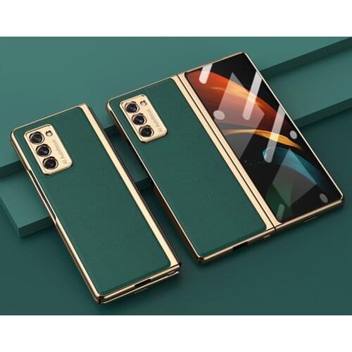 Galaxy Z Fold 2 Case Galvanized Metal Frame Genuine and Leather Case Luxury Phone Case New Arrival case for Galaxy Z fold2
