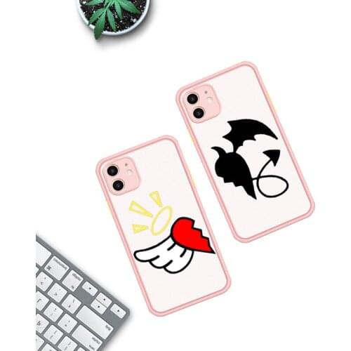JAMULAR Cute Angel Demon Heart Case for iPhone 11 Pro X XS XR Max 6 6S 7 8 Plus 9 SE2020 Skin Feel Matte Hard Phone Back Cover