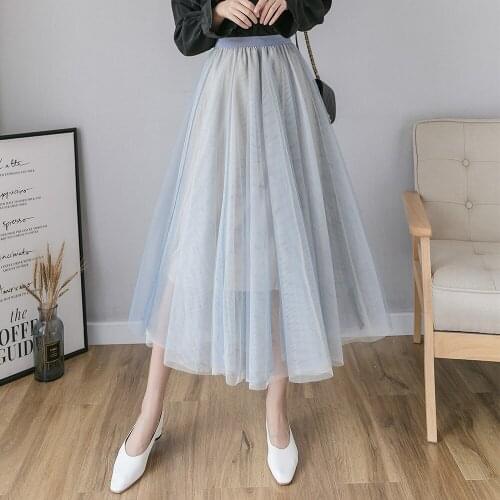 Tulle Skirt Women Summer Skirts Womens 2020 Elastic High Waist Mesh Midi Skirt Ladies Elegant Big Swing A Line Skirt Jupe Longue