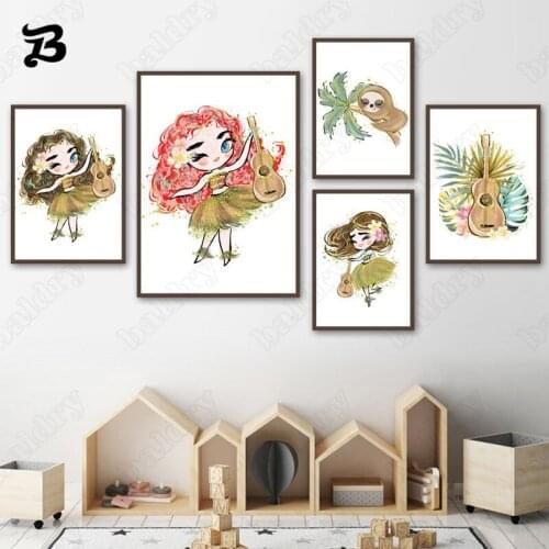 Samba Girl Canvas Painting Wall Art Lovely Koala Little Girl Nordic Posters and Prints Ukulele Wall Pictures for Kids Room Decor