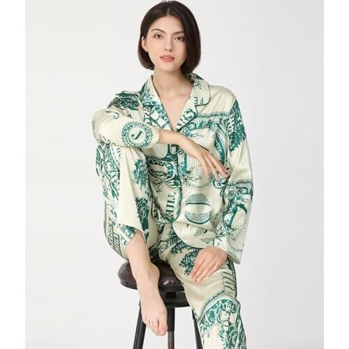 Womens Suit Silky Satin Pajamas Set Long Sleeve Trouser Suits Button-Down Sleepwear Loungewear Shorts Female Pyjamas Mujer