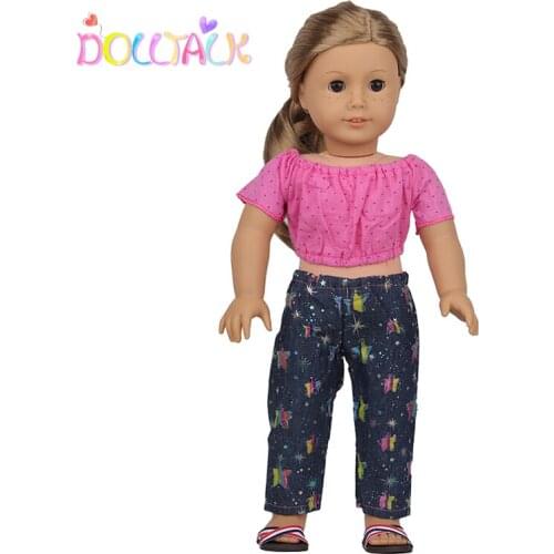 Doll Talk Fashion Doll Clothes Rose Red Lotus Leaf Shoulder T-shirt Short Skirt+Pant Suit For 43 Cm New Baby Born Dolls Toys