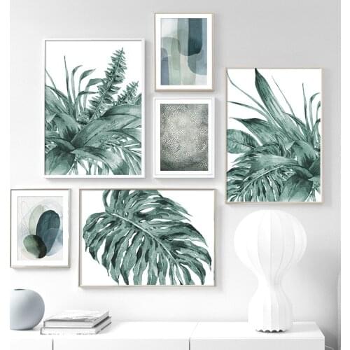 Monstera Leaf Abstract Color Block Green Plants Canvas Painting Nordic Posters and Prints Wall Pictures for Room Home Loft
