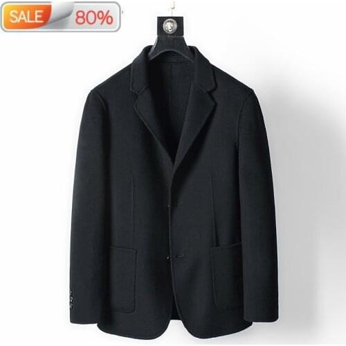 Mens Wool Coat Spring Autumn Black Double-sided Woolen Jacket Men Overcoat 2020 Casaco Masculino MC1AD337 B24291