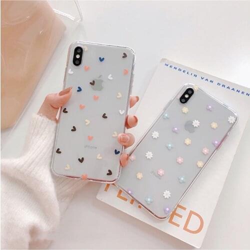 Jaomax Soft TPU Transparent Lovely Floral Love Heart Case For iPhone 11 12 Pro SE 6S 7 8 Plus Xs Max Xr Cute Small Flowers Cover