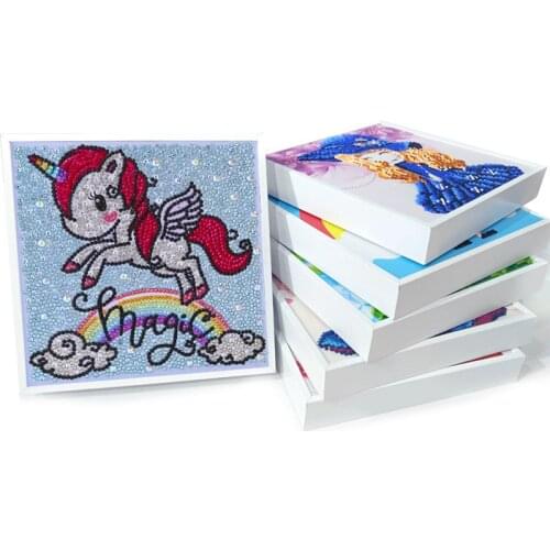 New Children Full Drill Diamond Painting Embroidery Set Cartoon Animal Unicorn with Frame Handmade DIY Education Creative Gifts