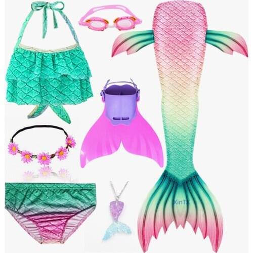 2020 NEW swimming mermaid swimsuit for Kids Girls Swimmable Suit with Monofin Goggle Necklace Kids Cosplay Costume Present Gifts