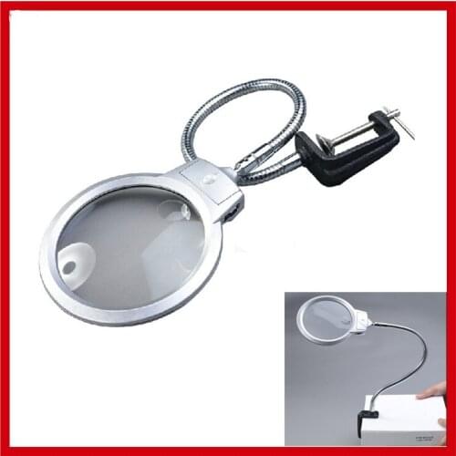 New Gooseneck Soft Flexible Arm Metal Hose Clamp Descktop 2.5X/5X Magnifier Led Desk Magnifier Light