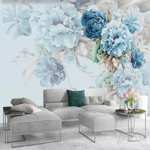 Custom Wallpaper Nordic Style Hand-painted Peony Floral Pastoral Mural Living Room TV Background Wall Painting Papel De Parede