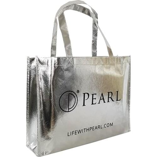 Wholesale 500Pcs/Lot Custom Silver Coated Non Woven Bags with Your Own Logo Printed Reusable Boutique Fabric Tote Shopping Bags
