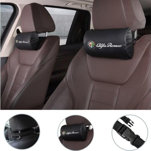 2pcs Car Seat Headrest Neck Support Pillow Leather Accessories For Alfa Romeo 159 Giulietta 147 Mito Giulia 156 166 GT Stelvio
