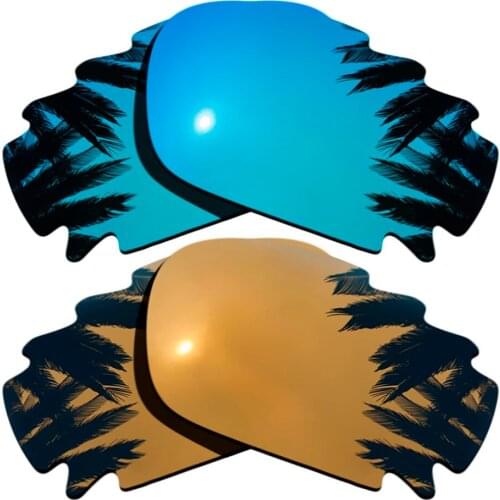 Ice Blue+Bronze Gold Mirrored)2-Pairs Polarized Replacement Lenses for Jawbone Vented/Racing Jacket 100% UVA & UVB Protection