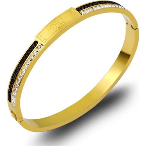 Simple Desgin Chain Link & Square Crystals Bangle Stainless Steel Gold Silver Bracelets for Women Jewelry Bijou Accessory Gift