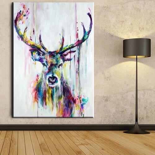 Hand painted nordic oil painting on canvas abstract animal cavnas wall art picture deer animal head portrait wall paintings gift