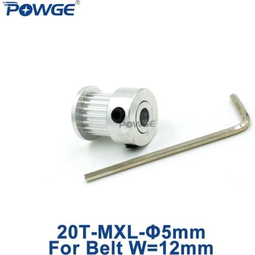 POWGE 1pcs 20 Teeth MXL Timing pulley Bore 5mm for width 12mm MXL open Timing Belt 20 MXL 12 BF Trapezoid pulley 20T 20Teeth
