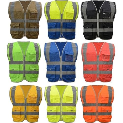 High Visibility Waistcoat Reflective Safety Vest Mens Construction Worker Night Runner Cyclist 9 Colors Company Logo Print