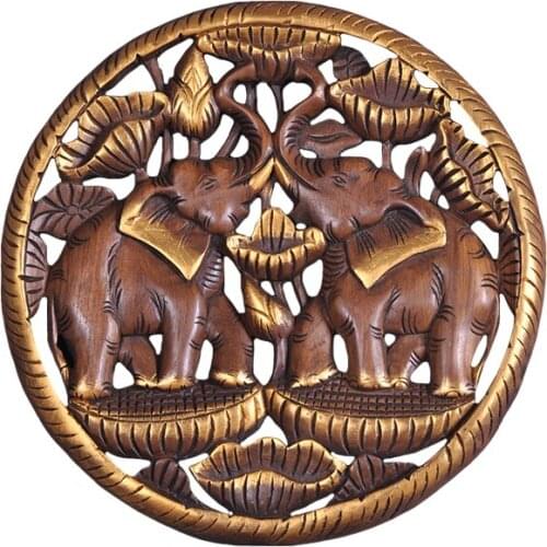 Thai openwork wood carving living room sofa background wall decoration painting elephant lucky Feng Shui restaurant corridor wal