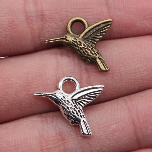 WYSIWYG 10pcs Charms Hummingbird Hummer Bird 19x15mm Tibetan Pendants Antique Jewelry Making DIY Handmade Craft For Necklace