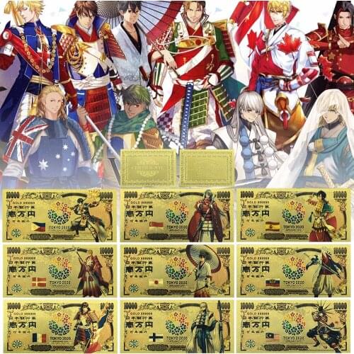 Japan Gold Banknote Tokyo World Flags Comics Card Souvenir Gold Plastic Cards for Collection Drop Shippong