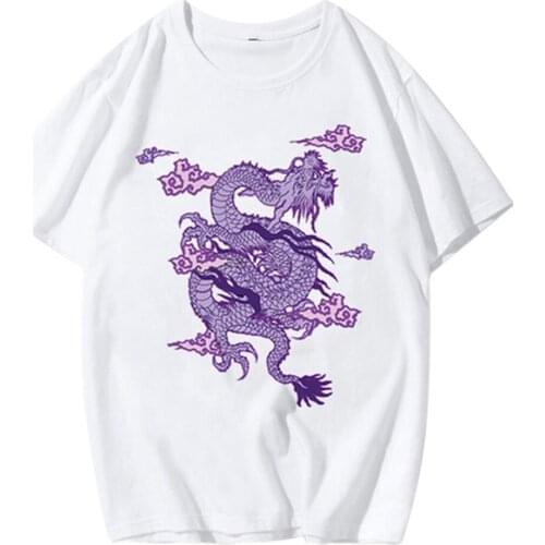 Vintage Style Chinese Dragon Pattern Print Women T-shirt Summer Harajuku Plus Size Loose Print Top Tee Punk Oversized Shirt XIN