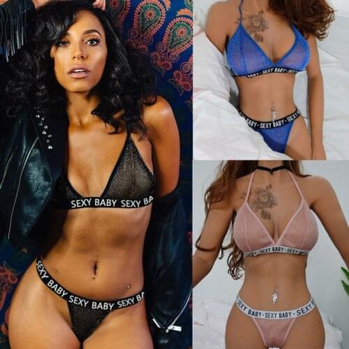 Womens Exotic PINK Lingerie Sets G-String Bralette Bralet Bras Panties 2Pcs Bustier Crop Top Sexy Baby Underwear Set