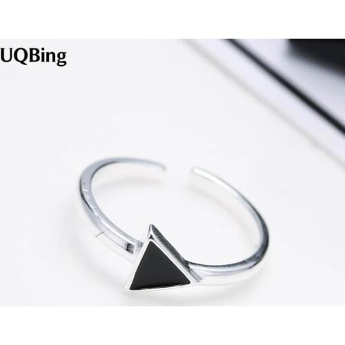 New Arrival Fashion 925 Sterling Silver Geometric Triangle Black Retro Rings For Women Party Gift Anel Prata Sale