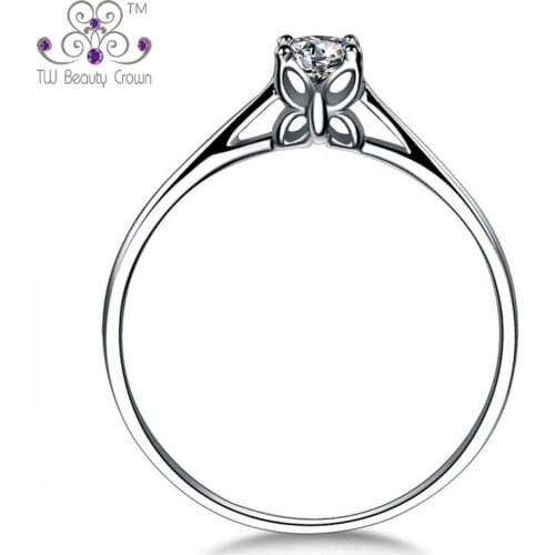 Fashion Design Real 925 Sterling Silver Classic Small 4 Prongs Clear Cubic Zirconia Wedding & Engagement Ring For Women Gifts