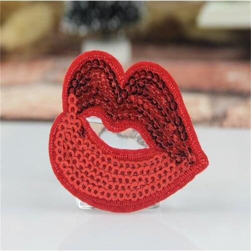 1Pcs Embroidered Iron On Patches For Clothes Sequins Patch Red Lips Deal With It Clothing DIY Motif Applique