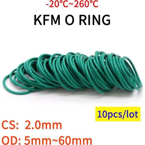 10pcs CS 2mm OD 5~60mm Green FKM Fluorine Rubber O Ring Sealing Gasket Insulation Oil High Temperature Resistance Green