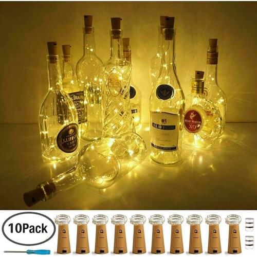 10pcs/lot 10 20 LED Wine Bottle Fairy Light with Cork Silver Copper Wire Light Battery Operated Mini String light for Decoration