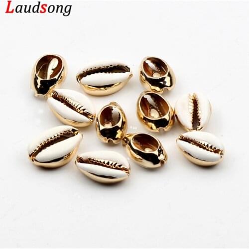 10Pcs/lot 10-20mm Gold Plated Cowrie Conch Natural Sea Shells Beads For Jewelry Making DIY Tribal Necklace Bracelet Accessories