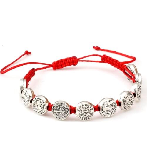 Hot ! 1pcs zinc Alloy Saint Benedict Medal on Adjustable black Cord Hand-woven Wrist Bracelet B-37