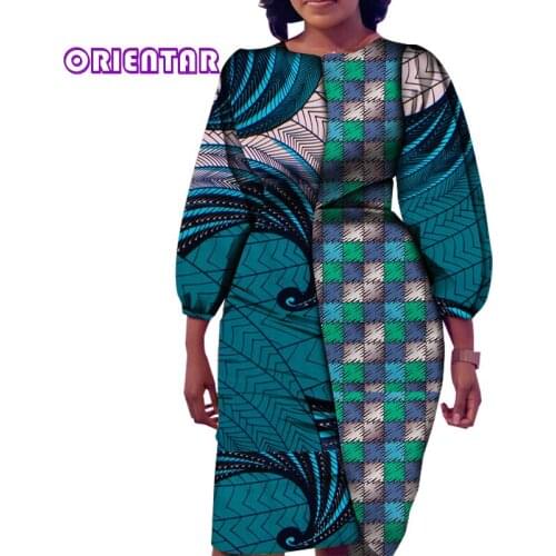 2021 Women Elegant Dress Asymmetric African Print Dress Knee-length Casual Women African Clothing Plus Size Party WY8616