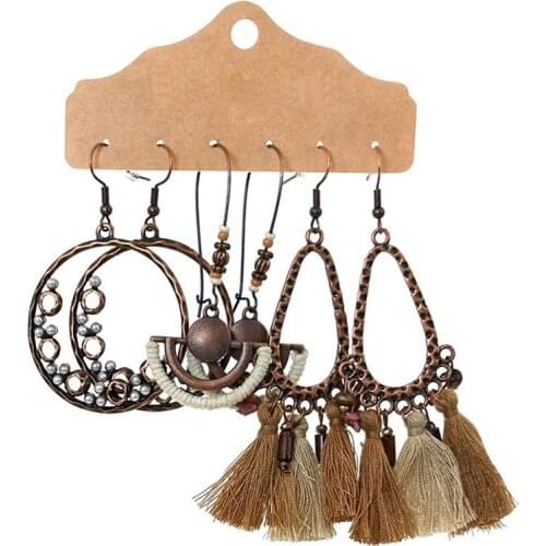 3 Pairs Ethnic Earrings Vintage Multicolor Beaded Earrings Set For Woman Tiered Earrings Leaf Earrings Tassel Earrings Jewelry