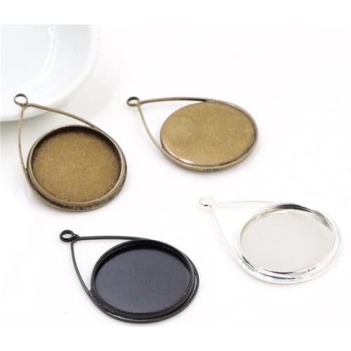5pcs 20mm Inner Size Bright Silver Plated And Bronze Black Copper Material Drop Style Handmade Cabochon Bases Cameo Base Pendant