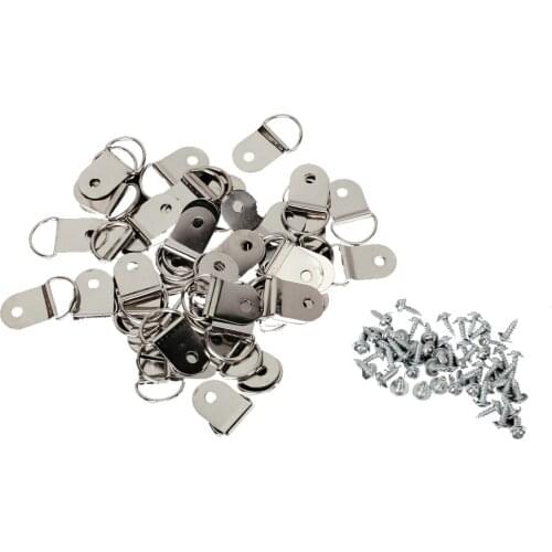 Pack Of 50 Pcs Quality D-Ring Picture Frame Strap Hangers With Screws Silvery