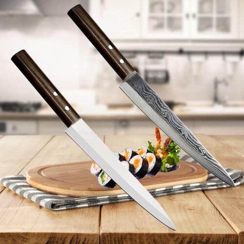 8 inch Japanese Sashimi Knife Yanagiba Filleting Knives Sushi Germany 40Cr15MoV Steel Chef Cleaver Salmon Petty Slicing Peeling