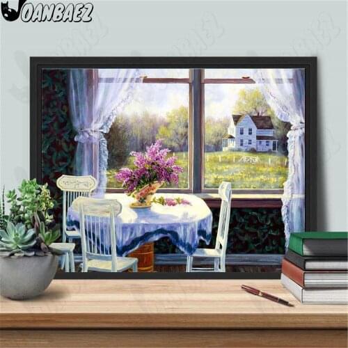 Diamond Painting The Scenery Outside The Window Diy Wall Art Snow Mountain Cottage with Diamond Embroidery Bedroom Decoration