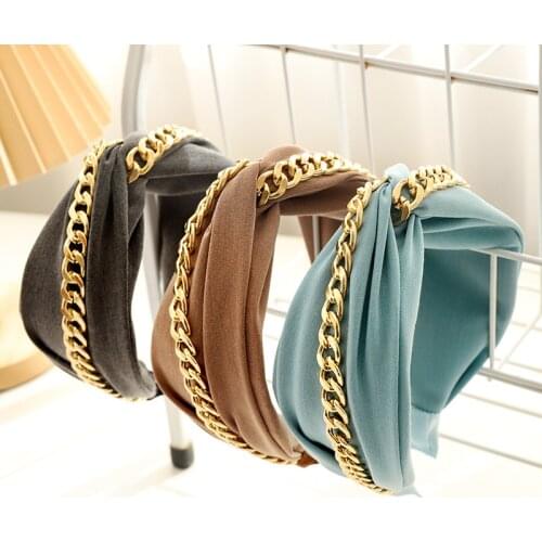 Satin Metal Chain Cross Hairband Knotted Headband Adult Hair Accessories