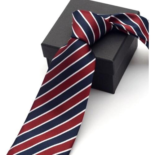2019 High Quality Brand New Fashion Formal Suit Business Work Red Blue Striped 9cm Necktie Wedding Tie for Men Tie with Gift Box