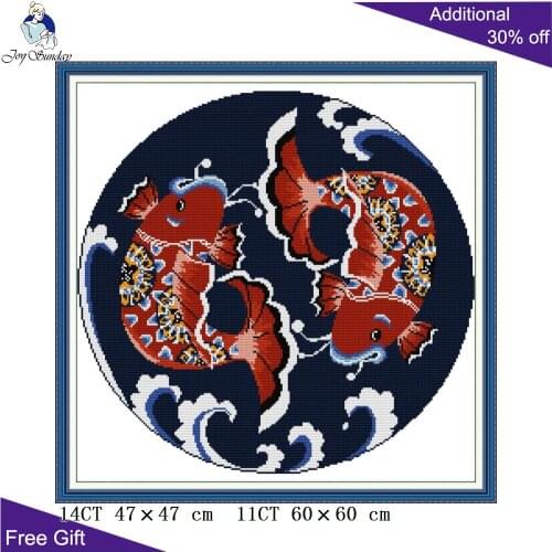 Joy Sunday Auspicious Carp Z692 Counted and Stamped Home Decor Chinese Feng Shui Fish Animal Needlework Cross Stitch kits